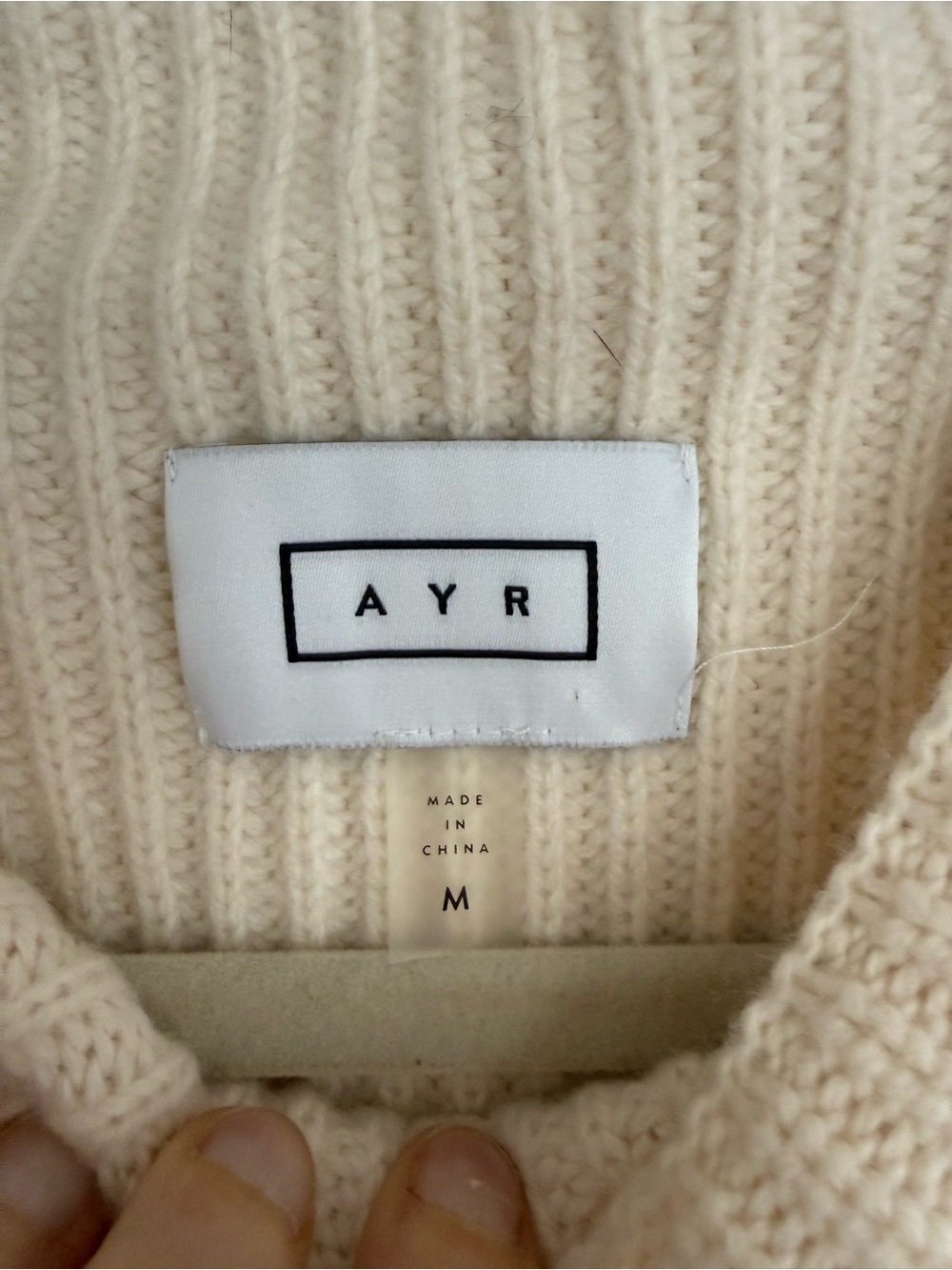 AYR 100% extra fine merino wool ribbed crew neck sweater in cream (M) - Picture 4 of 7